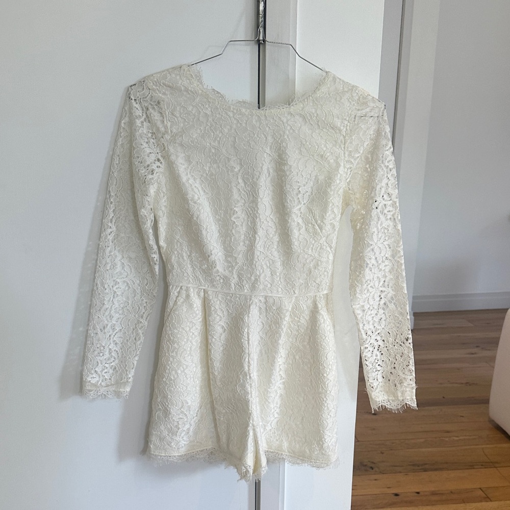 BHLDN Cream Lace Long Sleeve Romper